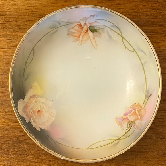 Royal Rudolstadt Prussia Gold Trim Footed Porcelain Bowl Roses Antique 8.5” - Picture 4 of 12